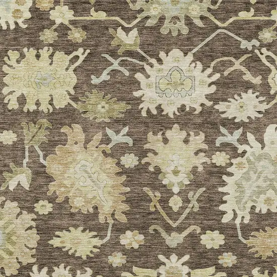 Chocolate And Beige Floral Washable Indoor Outdoor Area Rug Photo 6