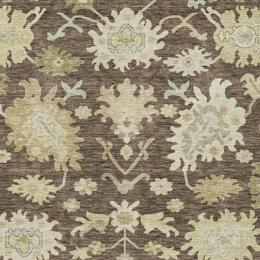 Chocolate And Beige Floral Washable Indoor Outdoor Area Rug Photo 6