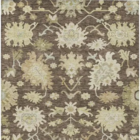 Chocolate And Beige Floral Washable Indoor Outdoor Area Rug Photo 7