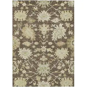 Photo of Chocolate And Beige Floral Washable Indoor Outdoor Area Rug