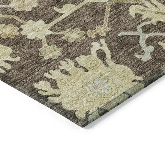 Chocolate And Beige Floral Washable Indoor Outdoor Area Rug Photo 4