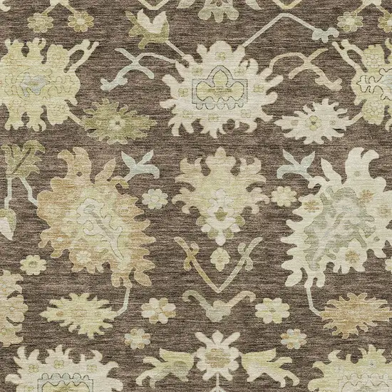 Chocolate And Beige Floral Washable Indoor Outdoor Area Rug Photo 6