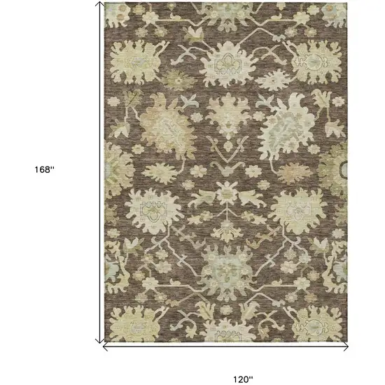 Chocolate And Beige Floral Washable Indoor Outdoor Area Rug Photo 8