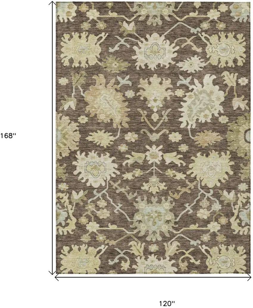 Chocolate And Beige Floral Washable Indoor Outdoor Area Rug Photo 8