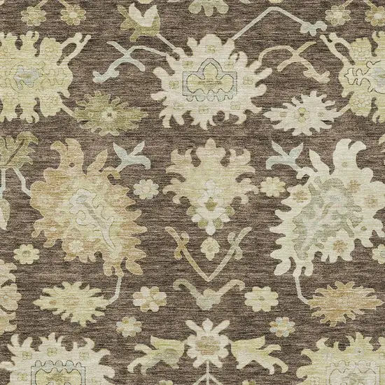 Chocolate And Beige Floral Washable Indoor Outdoor Area Rug Photo 6