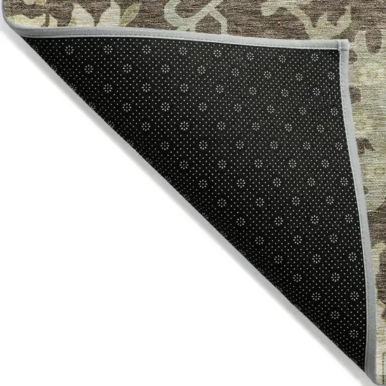 Chocolate And Beige Floral Washable Indoor Outdoor Area Rug Photo 3