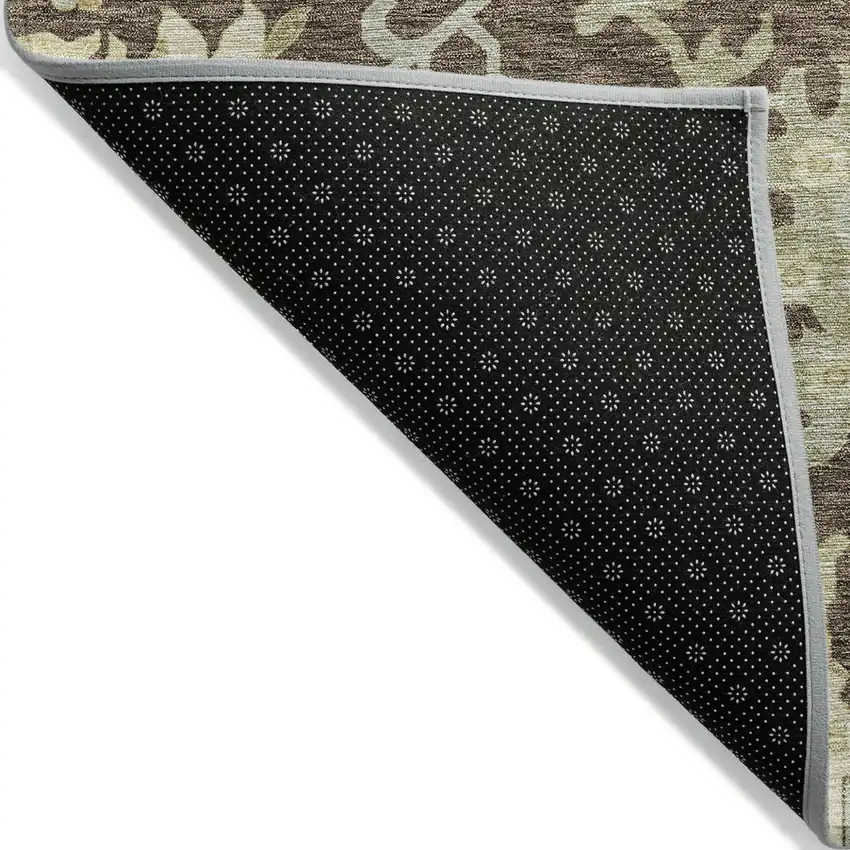 Chocolate And Beige Floral Washable Indoor Outdoor Area Rug Photo 3