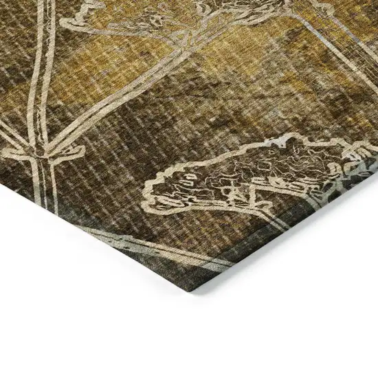 Chocolate And Beige Floral Washable Indoor Outdoor Area Rug Photo 5