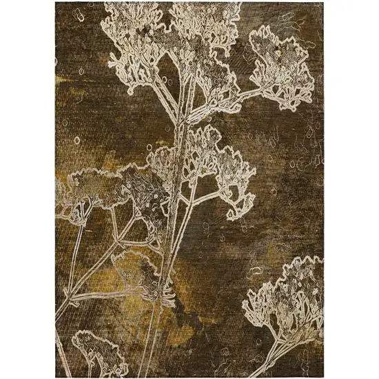 Chocolate And Beige Floral Washable Indoor Outdoor Area Rug Photo 2