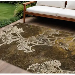 Photo of Chocolate And Beige Floral Washable Indoor Outdoor Area Rug