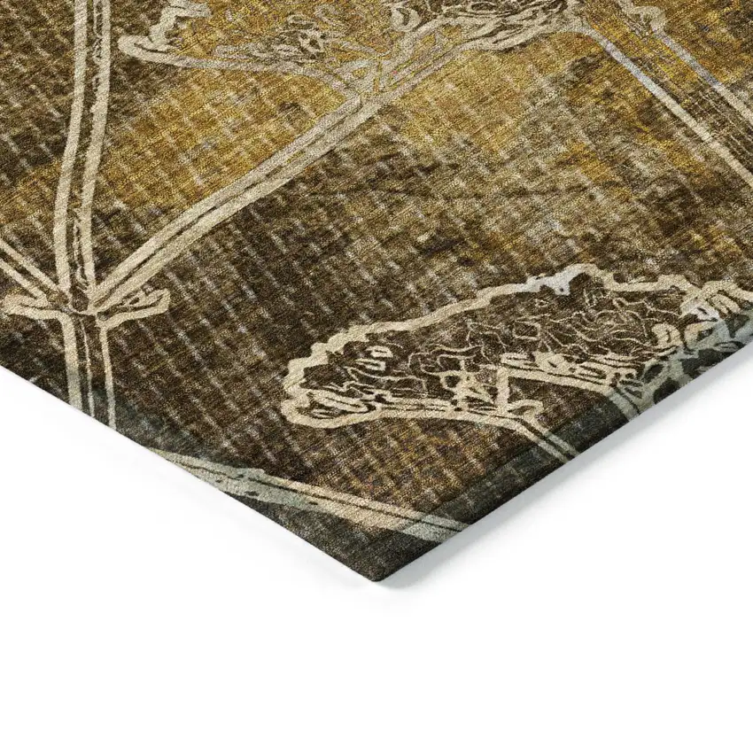 Chocolate And Beige Floral Washable Indoor Outdoor Area Rug Photo 6