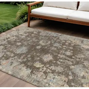 Photo of Chocolate And Beige Floral Washable Indoor Outdoor Area Rug