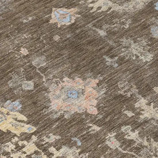 Chocolate And Beige Floral Washable Indoor Outdoor Area Rug Photo 8