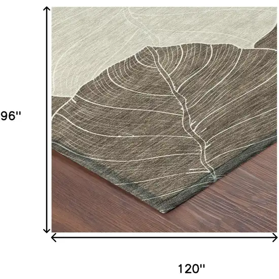 Chocolate And Beige Floral Washable Indoor Outdoor Area Rug Photo 6