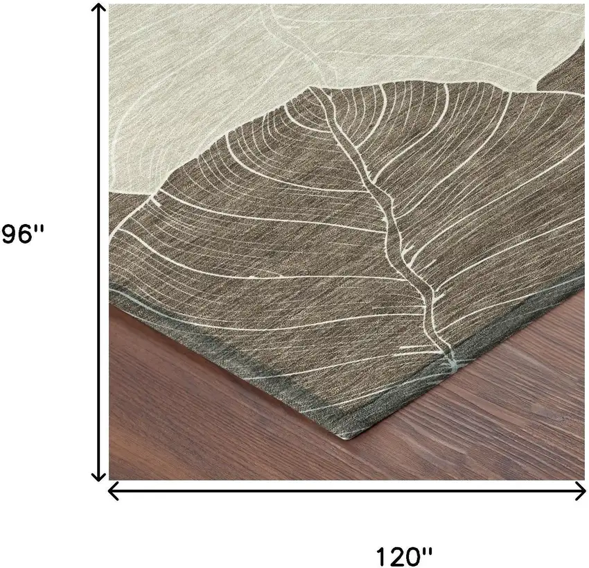 Chocolate And Beige Floral Washable Indoor Outdoor Area Rug Photo 6