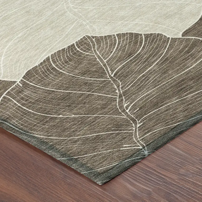 Chocolate And Beige Floral Washable Indoor Outdoor Area Rug Photo 3