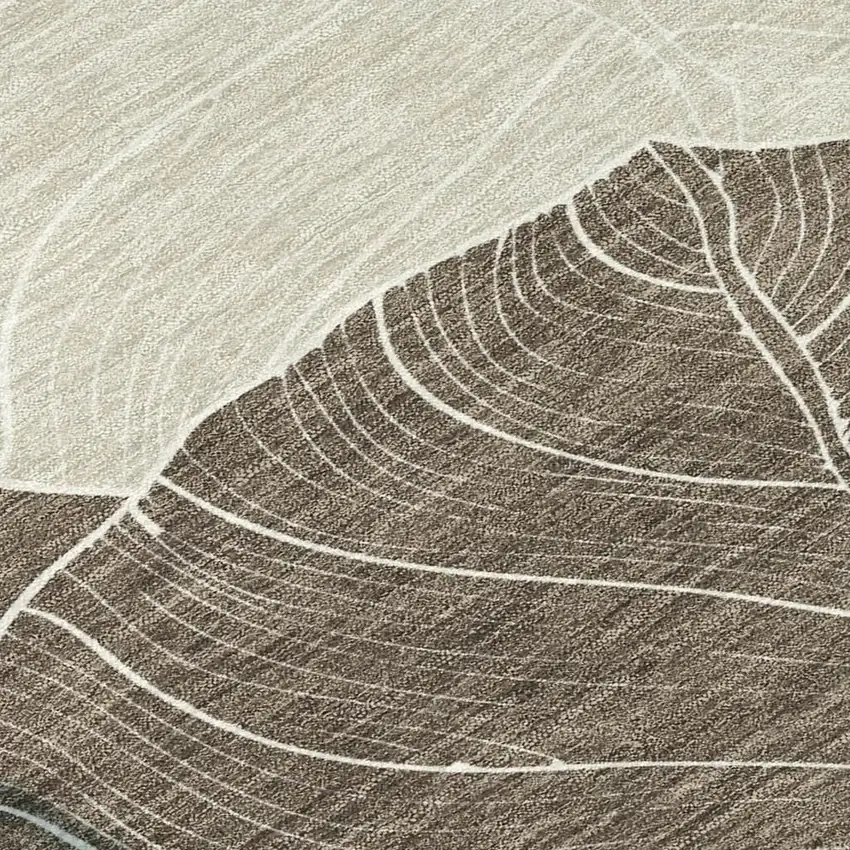 Chocolate And Beige Floral Washable Indoor Outdoor Area Rug Photo 2