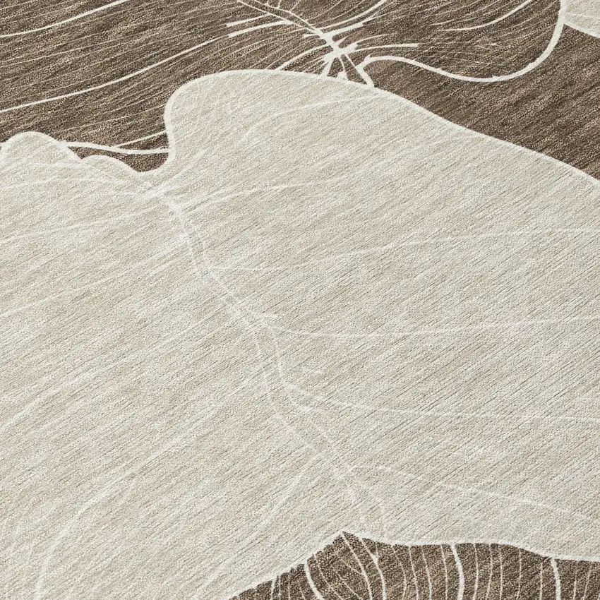 Chocolate And Beige Floral Washable Indoor Outdoor Area Rug Photo 9