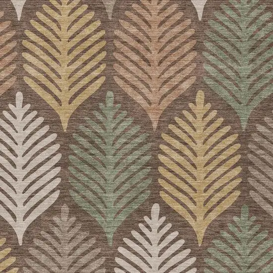 Chocolate And Beige Floral Washable Indoor Outdoor Area Rug Photo 3