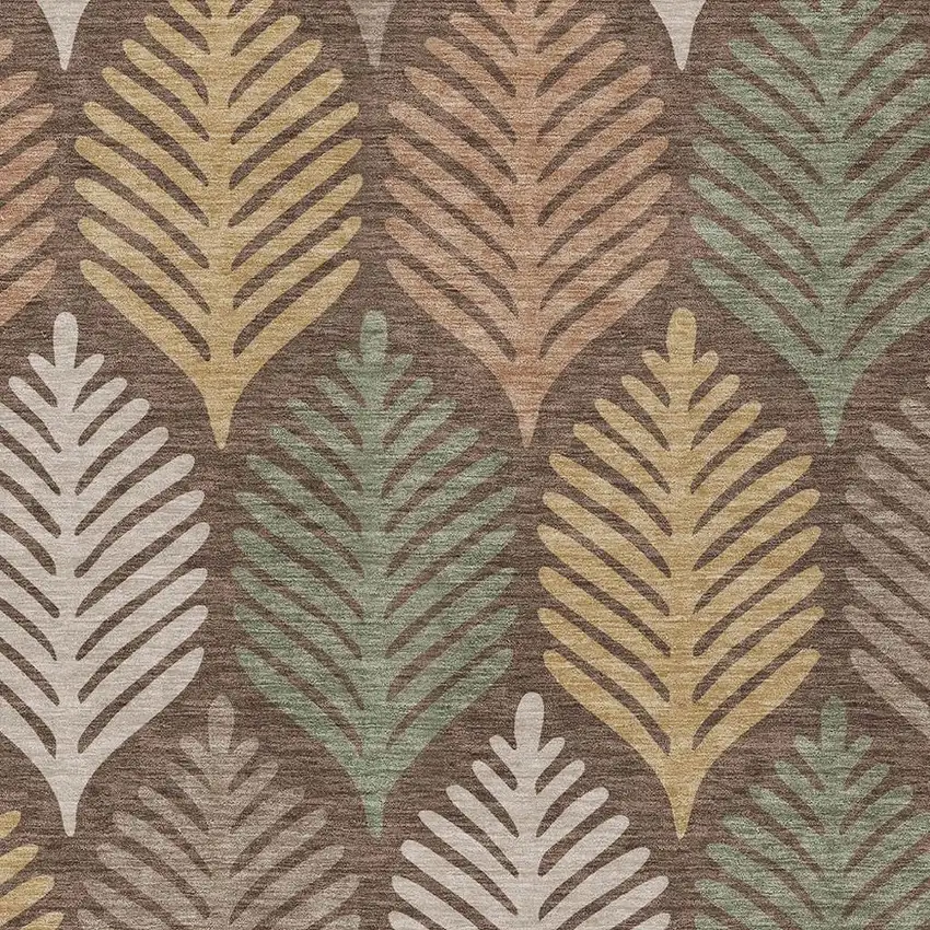 Chocolate And Beige Floral Washable Indoor Outdoor Area Rug Photo 3