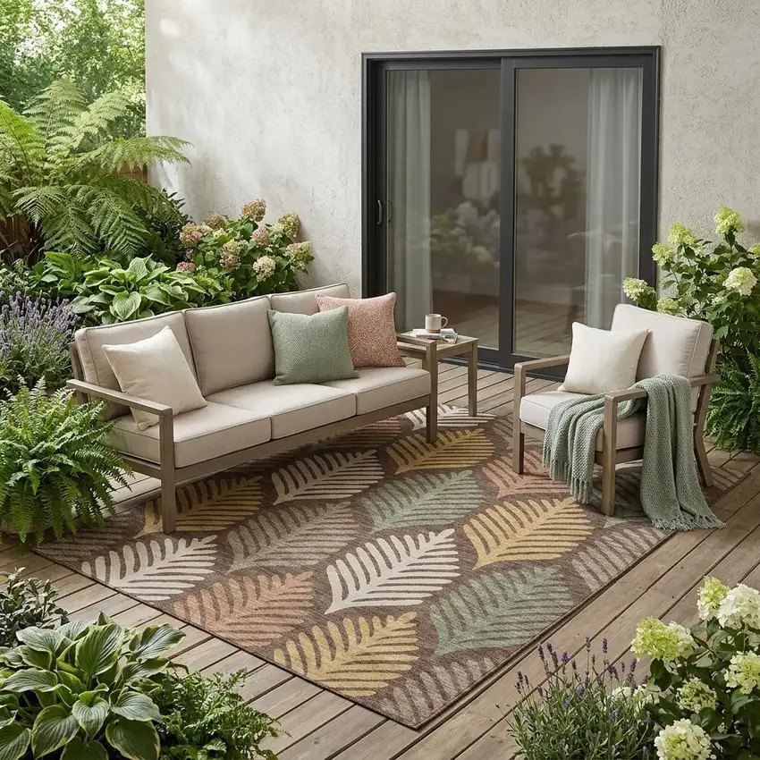 Chocolate And Beige Floral Washable Indoor Outdoor Area Rug Photo 1