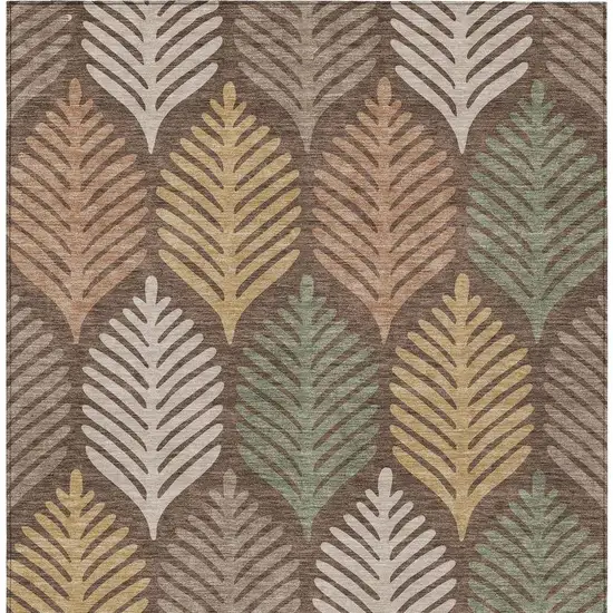 Chocolate And Beige Floral Washable Indoor Outdoor Area Rug Photo 4