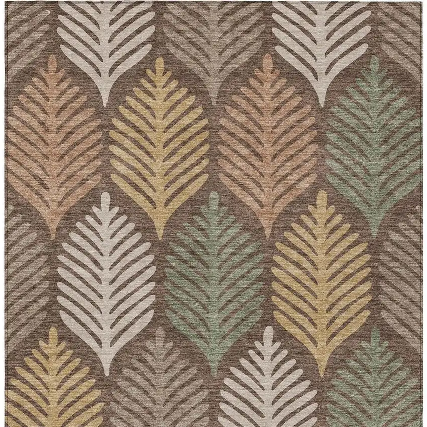 Chocolate And Beige Floral Washable Indoor Outdoor Area Rug Photo 4