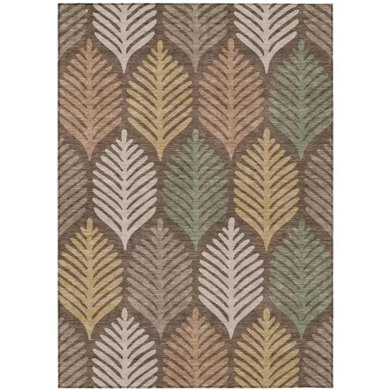 Chocolate And Beige Floral Washable Indoor Outdoor Area Rug Photo 2