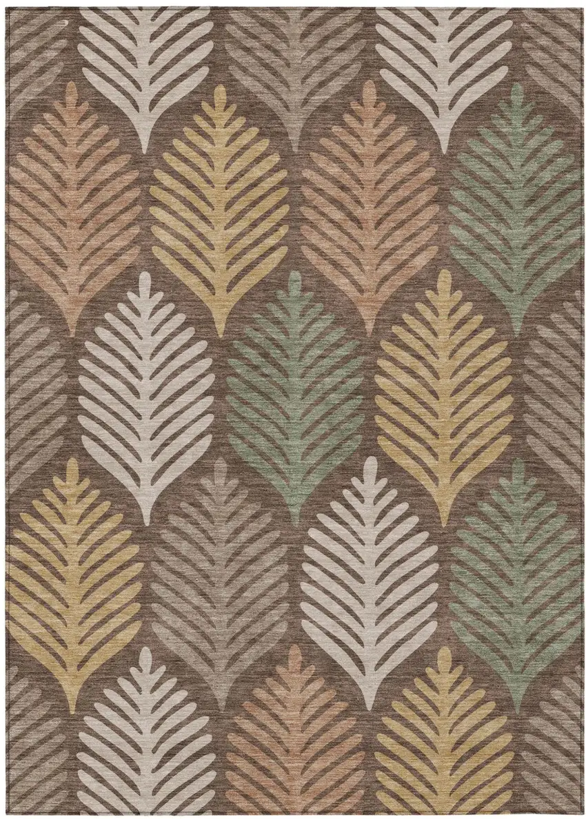Chocolate And Beige Floral Washable Indoor Outdoor Area Rug Photo 2