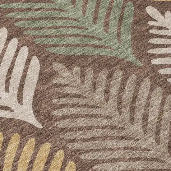 Chocolate And Beige Floral Washable Indoor Outdoor Area Rug Photo 6