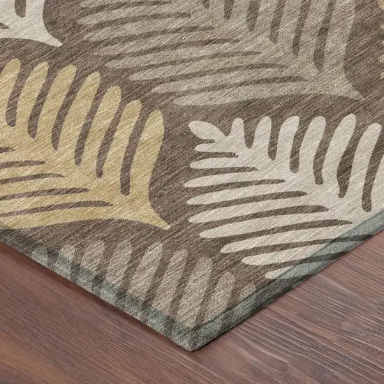 Chocolate And Beige Floral Washable Indoor Outdoor Area Rug Photo 5