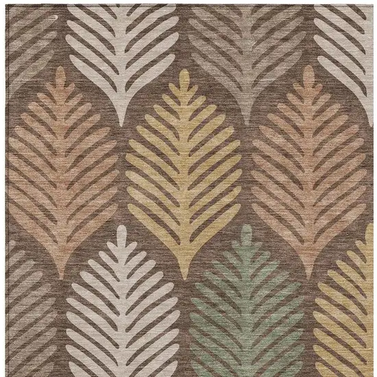 Chocolate And Beige Floral Washable Indoor Outdoor Area Rug Photo 3