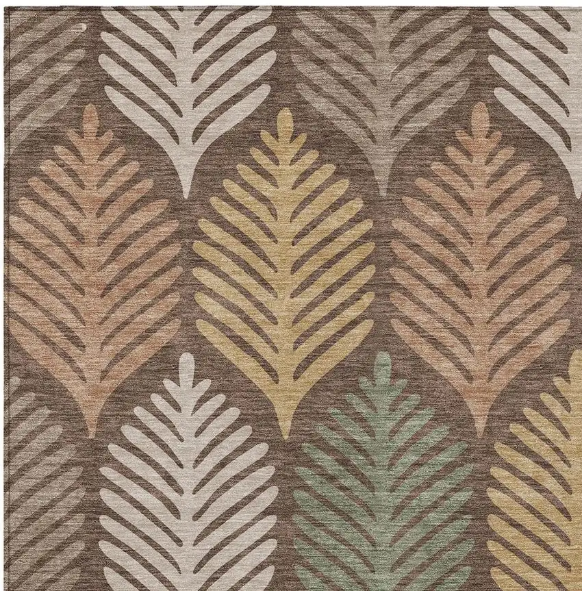 Chocolate And Beige Floral Washable Indoor Outdoor Area Rug Photo 3