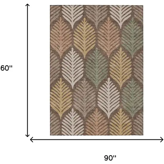 Chocolate And Beige Floral Washable Indoor Outdoor Area Rug Photo 7