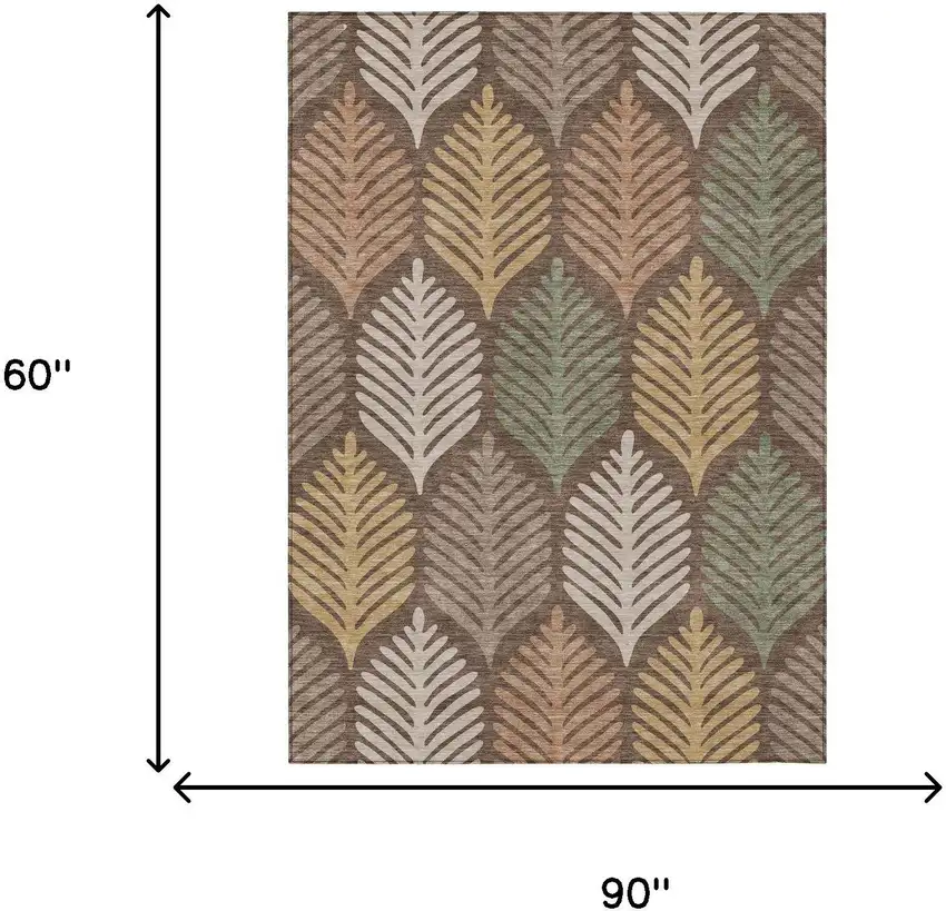 Chocolate And Beige Floral Washable Indoor Outdoor Area Rug Photo 7