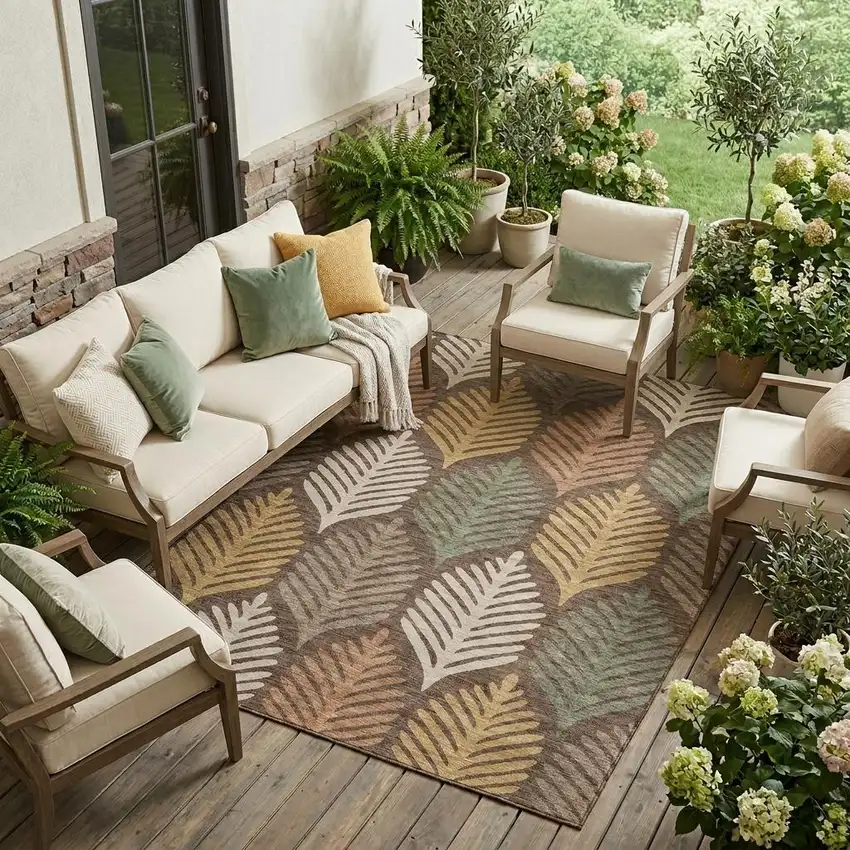 Chocolate And Beige Floral Washable Indoor Outdoor Area Rug Photo 1