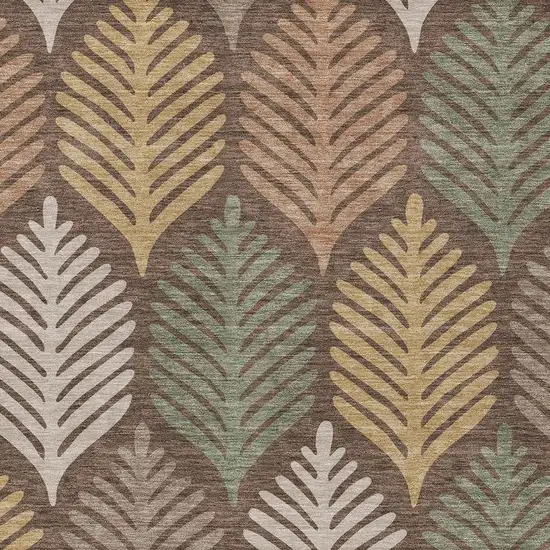 Chocolate And Beige Floral Washable Indoor Outdoor Area Rug Photo 3