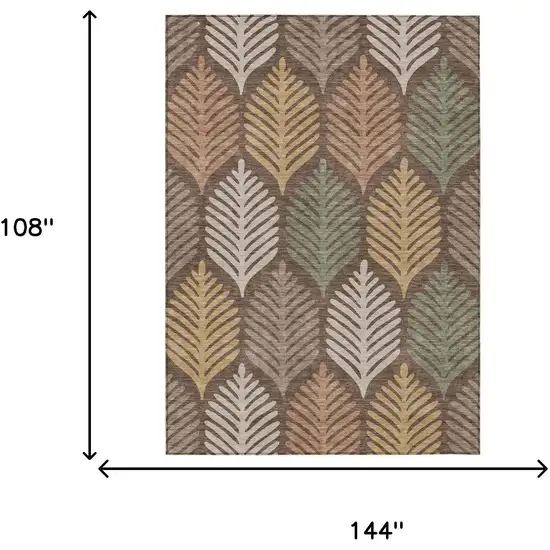Chocolate And Beige Floral Washable Indoor Outdoor Area Rug Photo 7