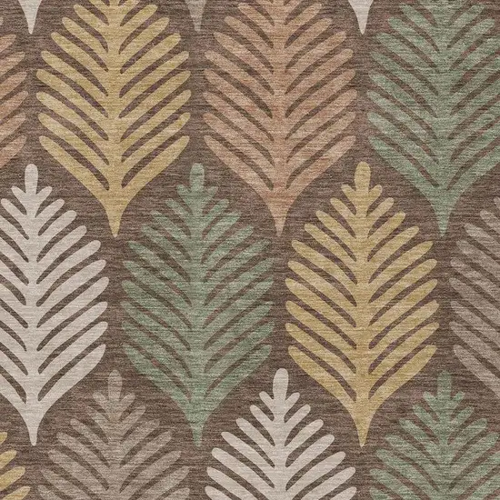 Chocolate And Beige Floral Washable Indoor Outdoor Area Rug Photo 3