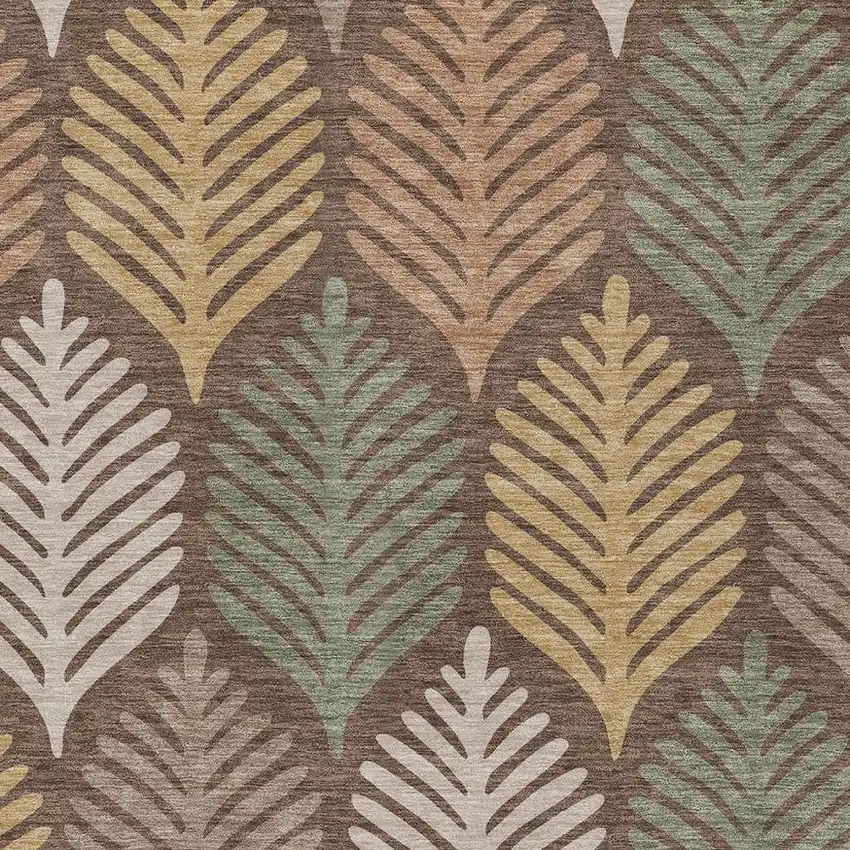 Chocolate And Beige Floral Washable Indoor Outdoor Area Rug Photo 3