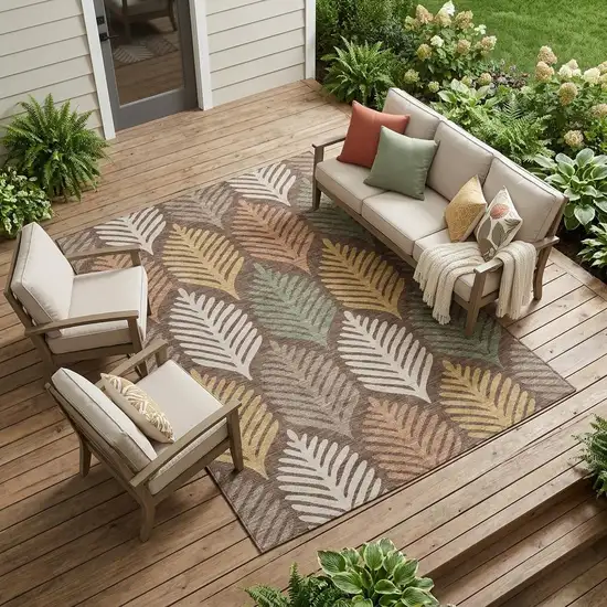 Chocolate And Beige Floral Washable Indoor Outdoor Area Rug Photo 1