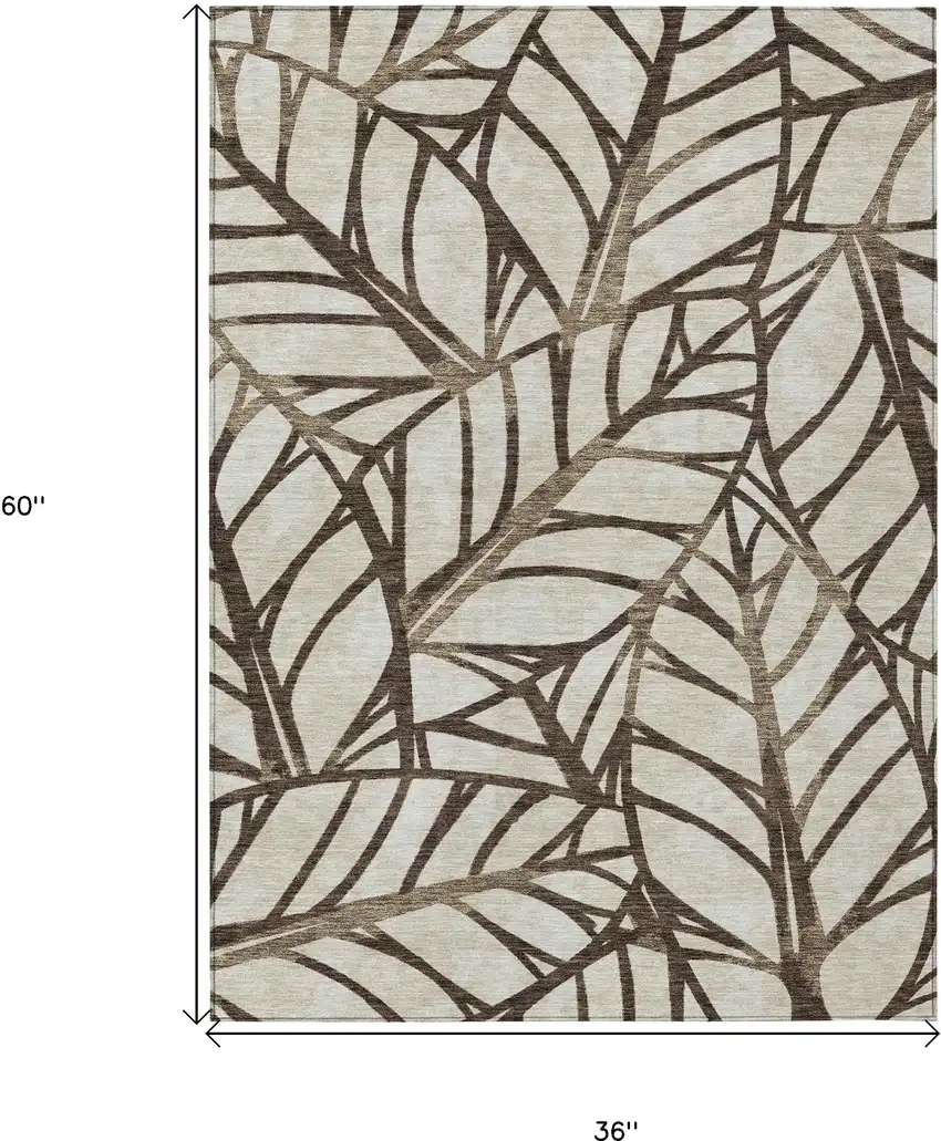 Chocolate And Beige Floral Washable Indoor Outdoor Area Rug Photo 3