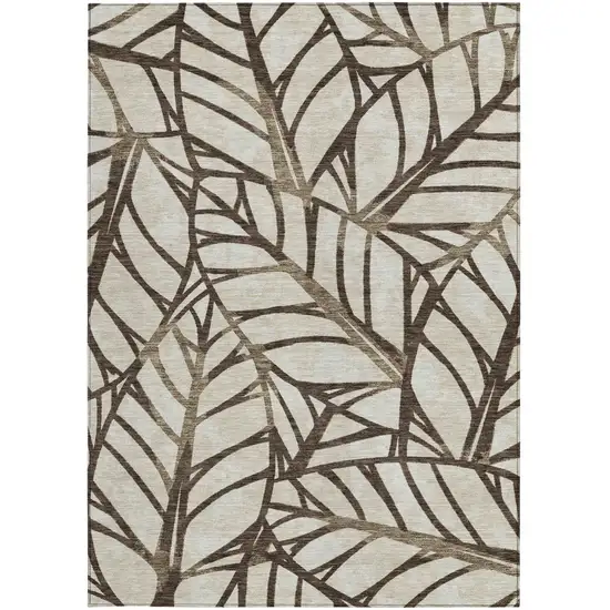 Chocolate And Beige Floral Washable Indoor Outdoor Area Rug Photo 6