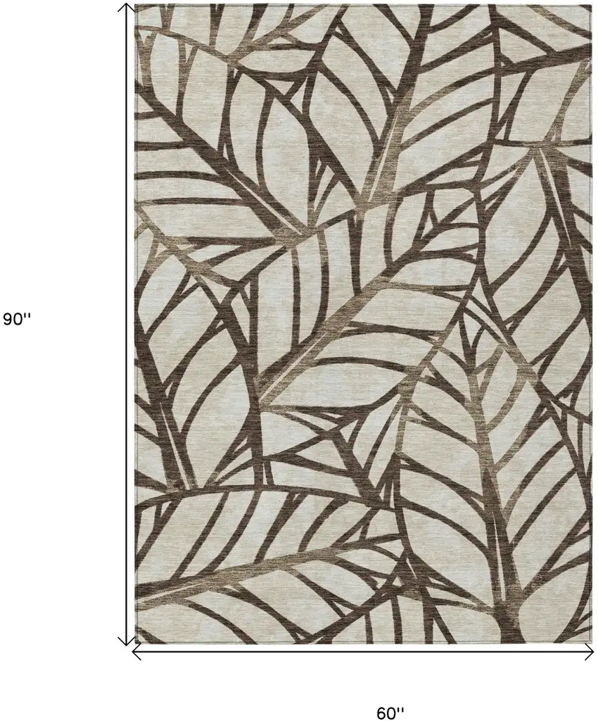 Chocolate And Beige Floral Washable Indoor Outdoor Area Rug Photo 3