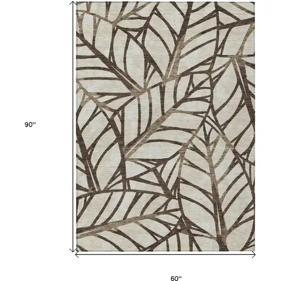 Chocolate And Beige Floral Washable Indoor Outdoor Area Rug Photo 3