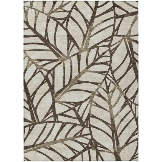 Chocolate And Beige Floral Washable Indoor Outdoor Area Rug Photo 1