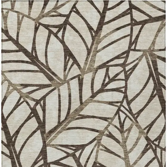 Chocolate And Beige Floral Washable Indoor Outdoor Area Rug Photo 4