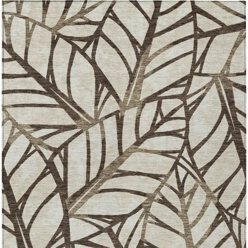 Chocolate And Beige Floral Washable Indoor Outdoor Area Rug Photo 4