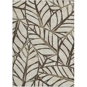 Photo of Chocolate And Beige Floral Washable Indoor Outdoor Area Rug