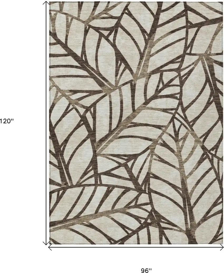Chocolate And Beige Floral Washable Indoor Outdoor Area Rug Photo 9